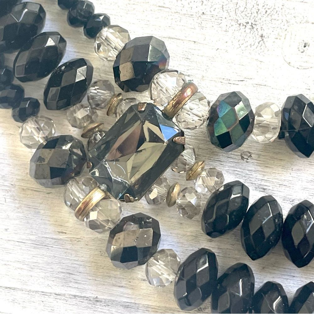 Black Multi Strand Rhinestone Statement Necklace - image 8